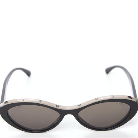 chanel acetate oval sunglasses 5416 black beige 576538|CHANEL 5416 Oval Sunglasses .